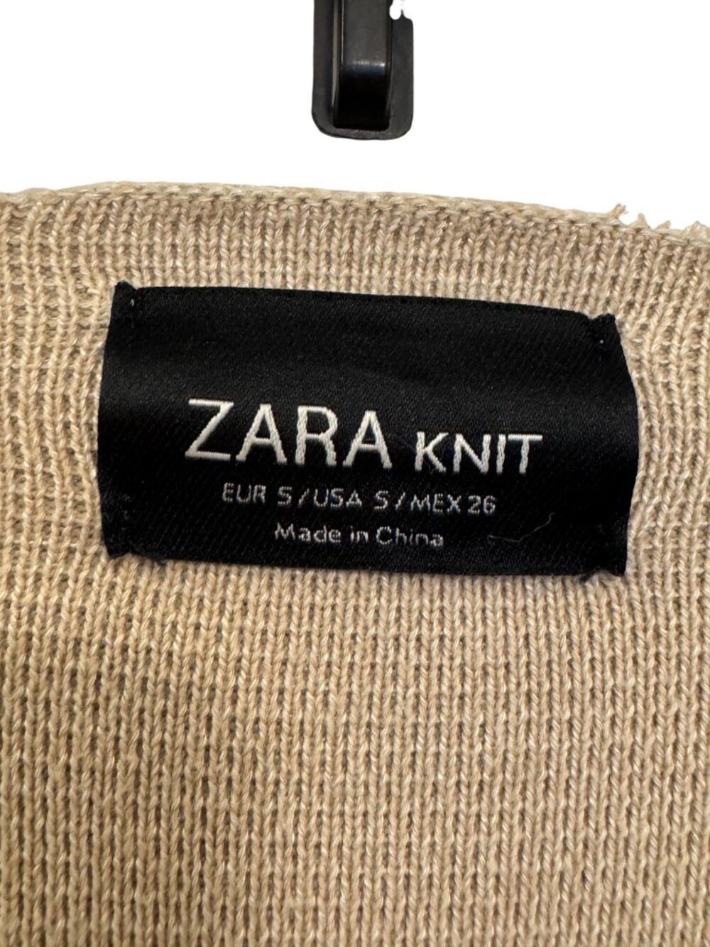 Zara Knit Beige Open Front Cardigan With Pockets & Black Trim - Picture 3 of 7